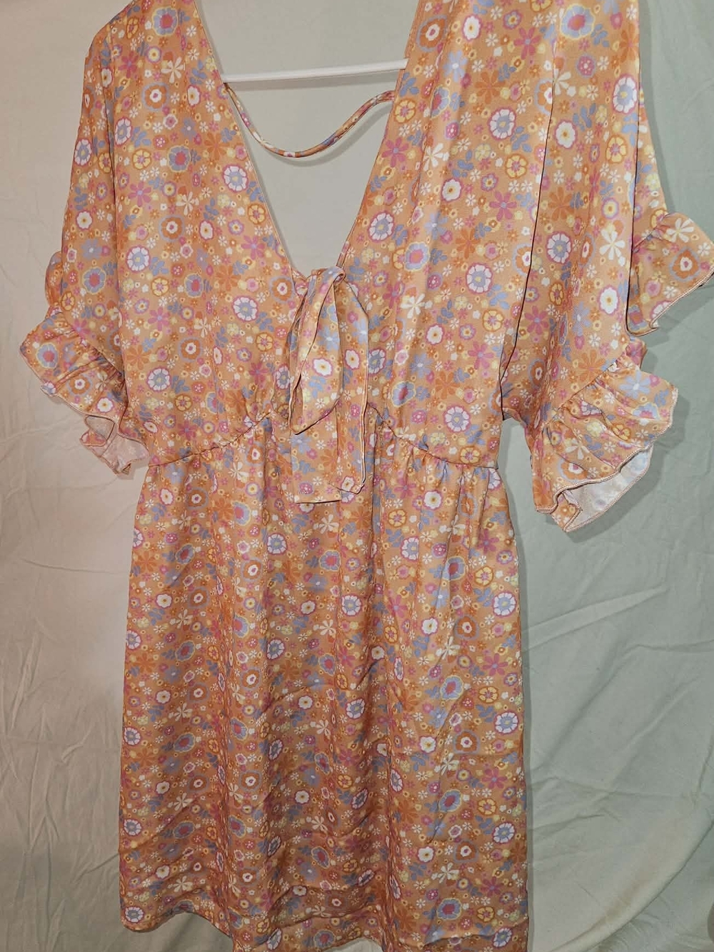 Peach Love California Orange Floral Tie-Front Mini Dress
